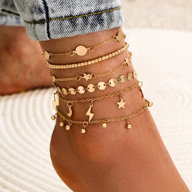 Bohemia Shell Chain Anklet Sets for Women Sequins Ankle Bracelet on Leg Foot Trendy Summer Beach Jewelry Gift